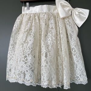 Ivory Lace Mini Skirt with Satin Bow
